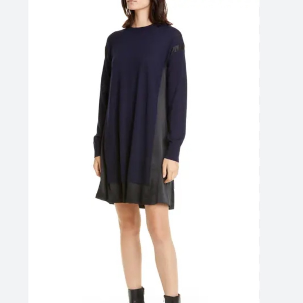 Rag & Bone Sadie Merino Wool & Silk Long Sleeve Shift Mini Dress Navy Blue S